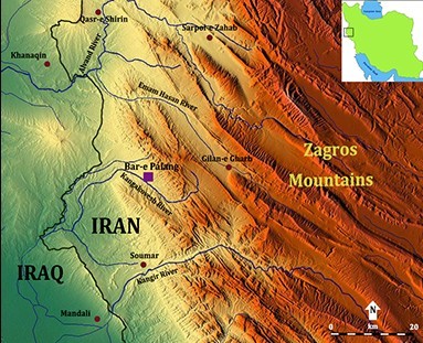 Figure 1. Map of Iran showing the location of Bar-e Palang in the Zagros Mountains. 